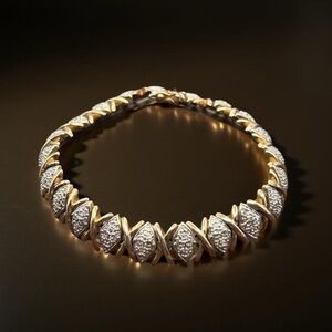 Ross Simon 925 Sterling Silver Gold Vermeil Diamond Hugs & Kisses Bracelet 7.5”